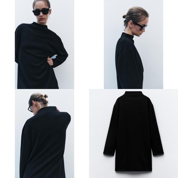 ZARA High Neck Soft Knit Dress Long Sleeve Sweater Dress Black Women's sz Medium - Picture 9 of 10